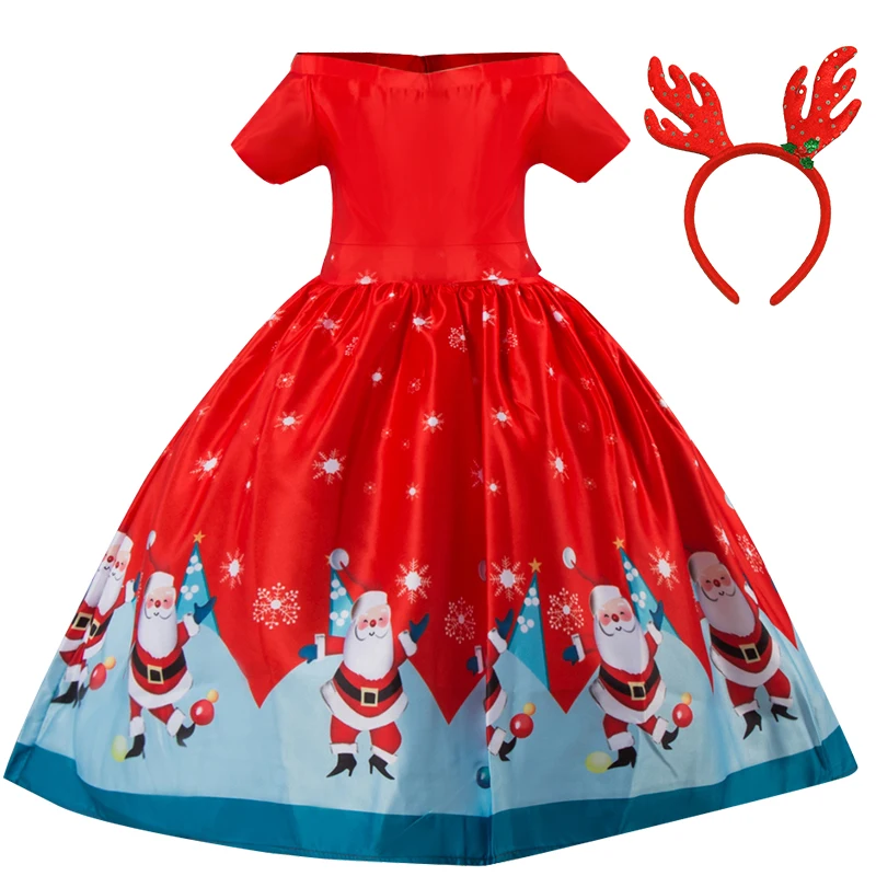 New Year Christmas Dress For Girl Kids Dresses Girls Children Santa Party Match Headband 4 5 6 7 8 9 10 Baby Clothes | Детская одежда и