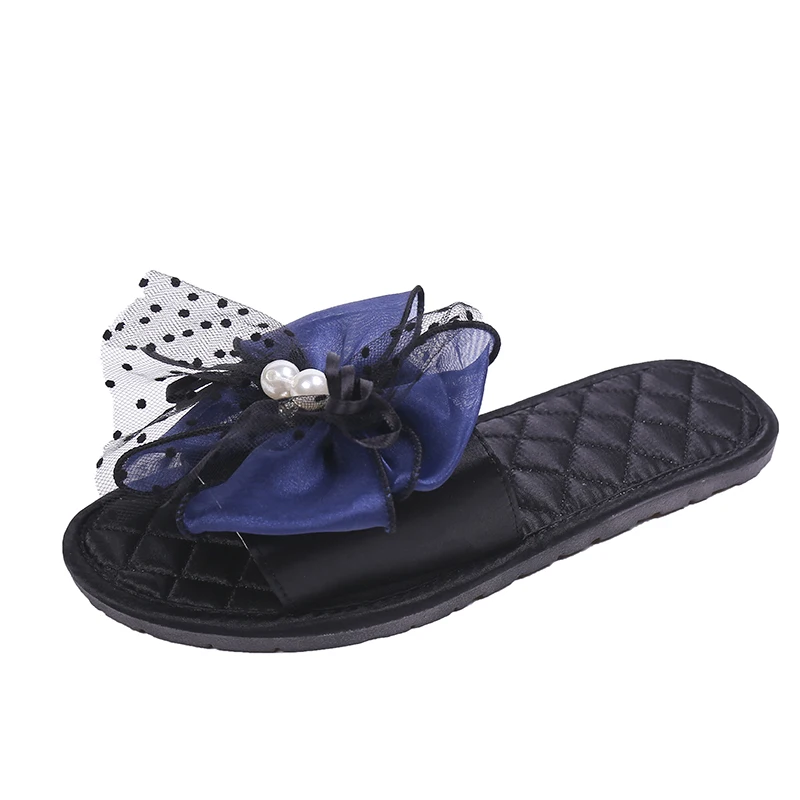 Blue 1 MoneRffi/Коллекция года; женские шлепанцы; новые модные шлепанцы; сандалии; Вьетнамки; женские повседневные пляжные шлепанцы; сандалии с бантом; удобная обувь на плоской подошве - Цвет: Blue 1