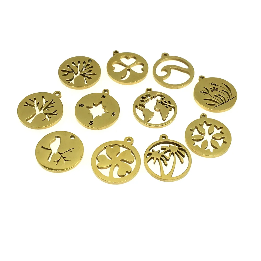

10pcs Gold Water Plants Stainless Steel DIY Necklace Pendant for Women Jewelry