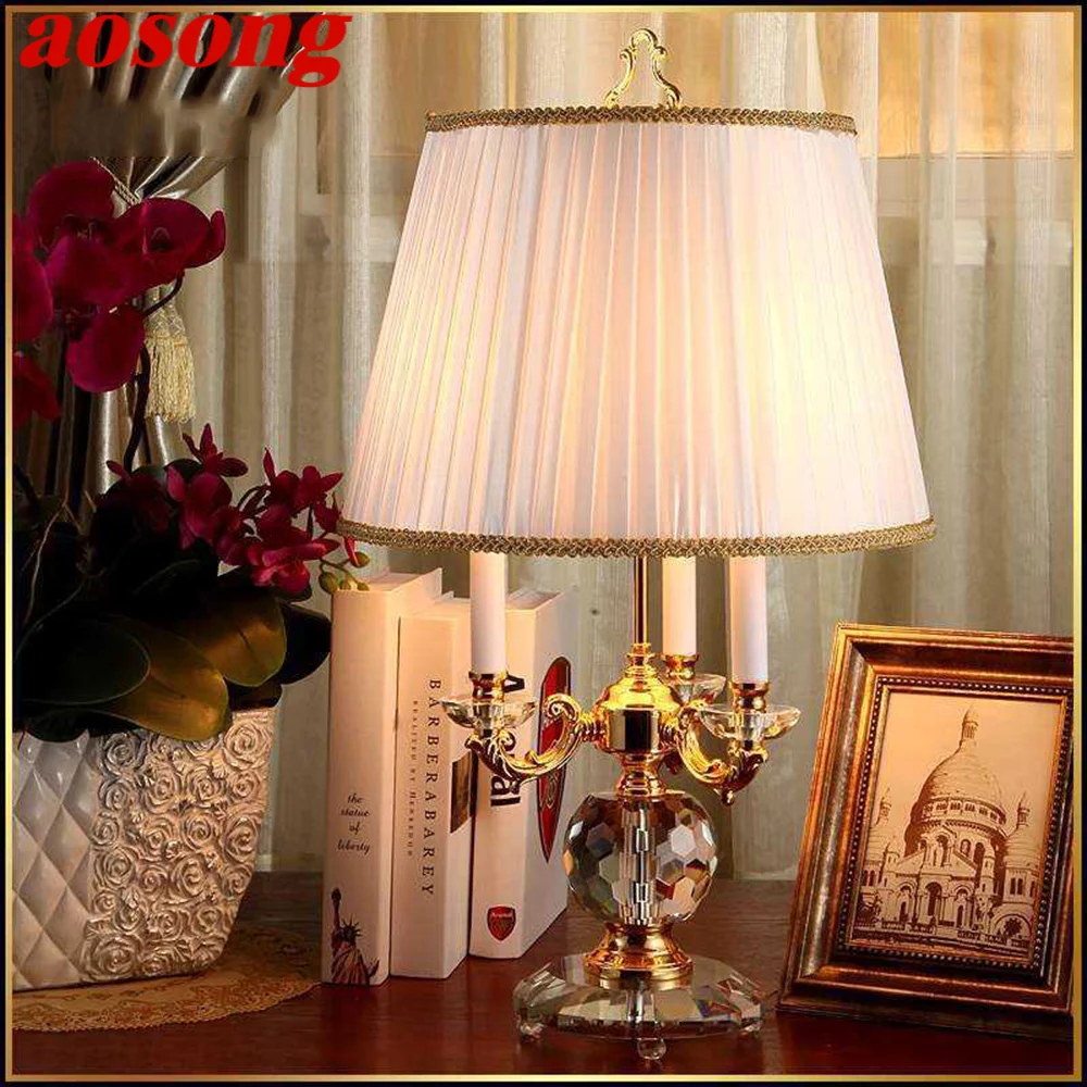 

AOSONG Crystal Table Lamp Contemporary LED Luxury Candle Shade Desk Light Decorative for Home Dinning Room