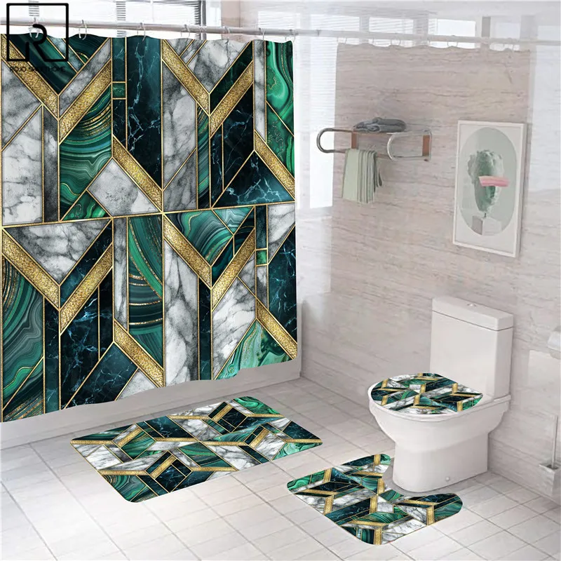geometric marble print shower curtain bath mat set soft carpet anti slip rug toilet lid cover bathroom curtain modern home decor free global shipping