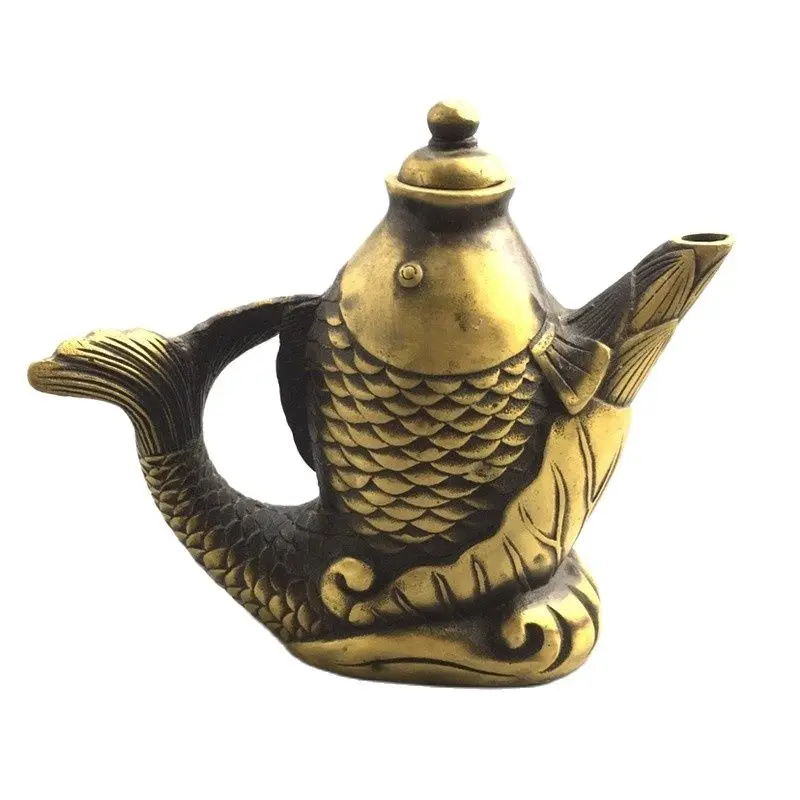 

Chinese antique brass fish and wine pot ornaments