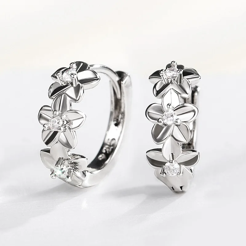 

New Trendy Transparent Jewelry Gifts Earrings Crystal Flower Blossom Stud Hoop Earrings Women Party Jewelry Gift