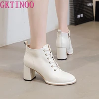 gktinoo womens ankle boots 2022 new autumn fashion high heel boots women thick heel genuine leather womens short boots