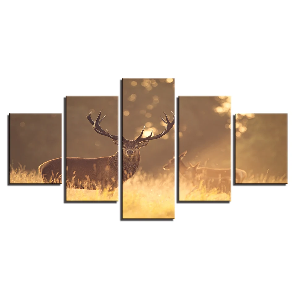 Домашний декор холст HD печать фотографии рамки 5 шт. животные олень картины осень
