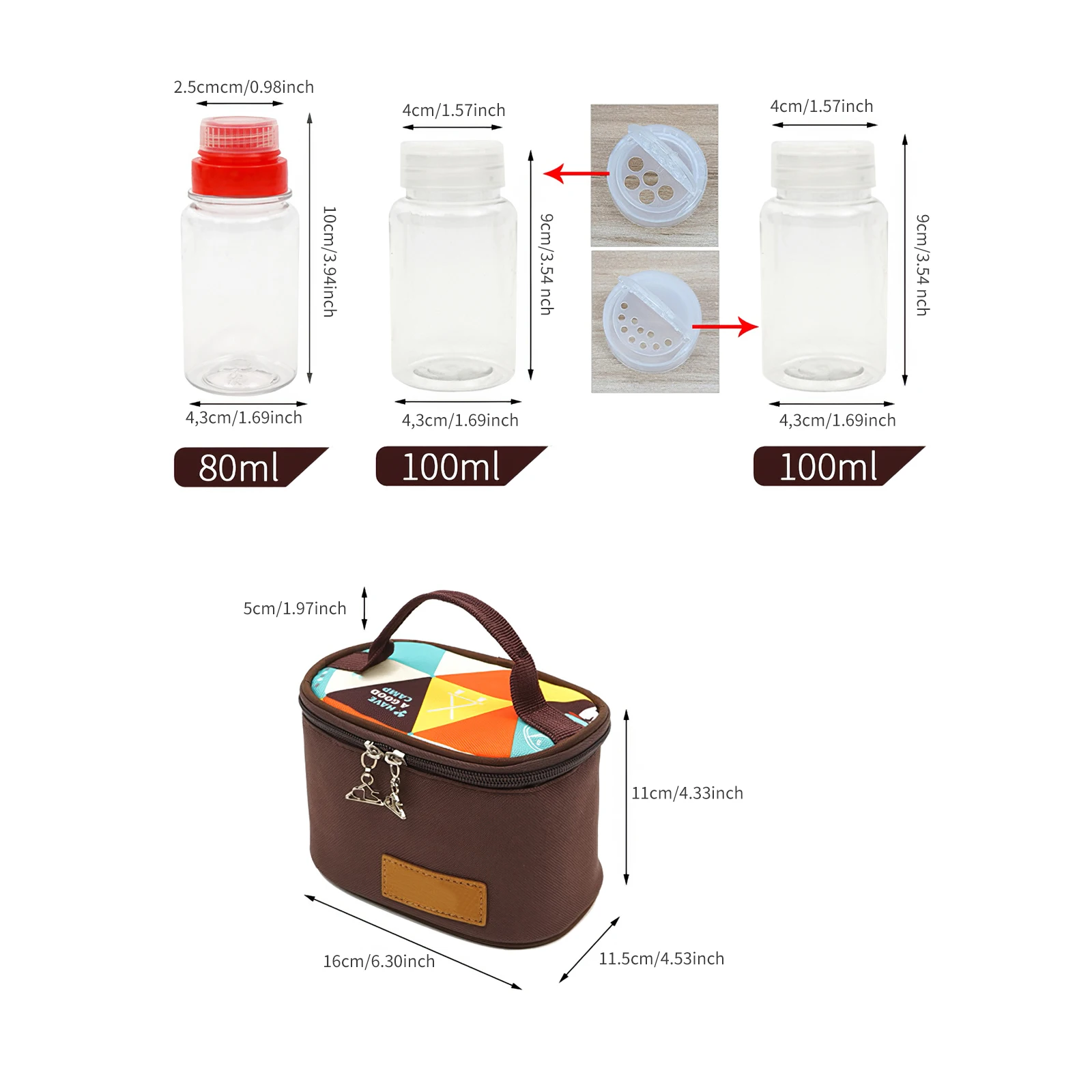 

Portable 6pcs Outdoor Camping Tableware Storage Container Portable Seasoning Bottles Cans With A Bag BBQ Picnic Equipment