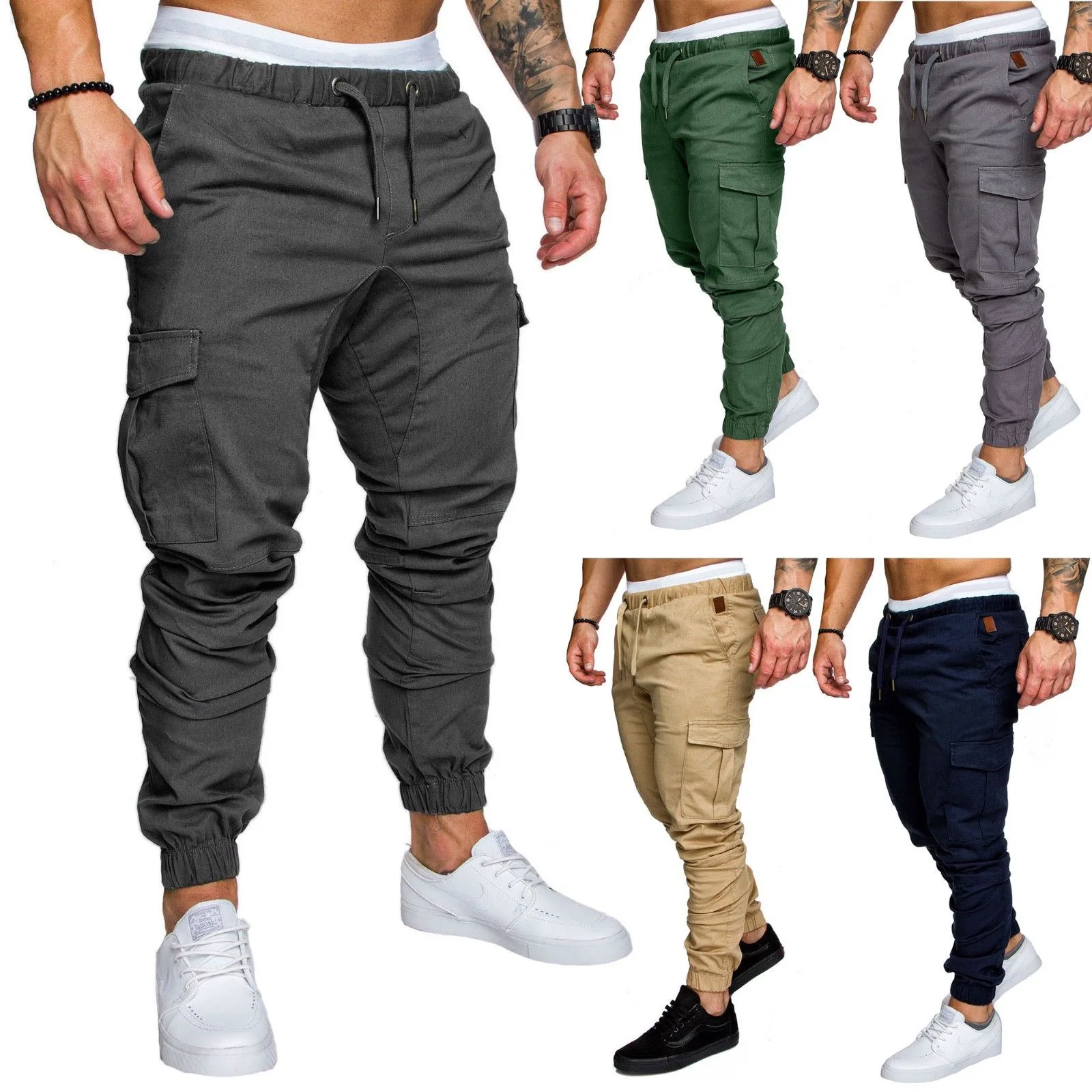 

Men Cargo Pants Male Sweatpants Hip Hop Trousers Joggers Solid Multi-pocket Pants Men Fashion Pantalones De Hombre De Moda