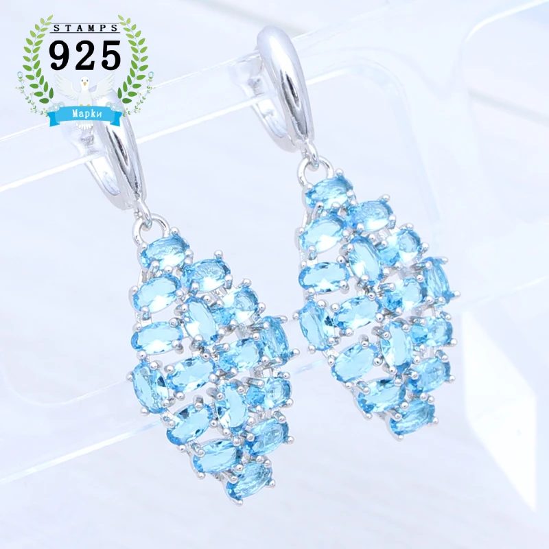 Женские серьги с голубым топазом роскошные геометрические прозрачным камнем |