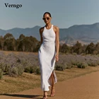 Простое шелковое шифоновое свадебное платье Verngo с открытой спиной, круглым вырезом, Боковым Разрезом, длиной до щиколотки, вечерние платья для невесты, Пляжное официальное платье