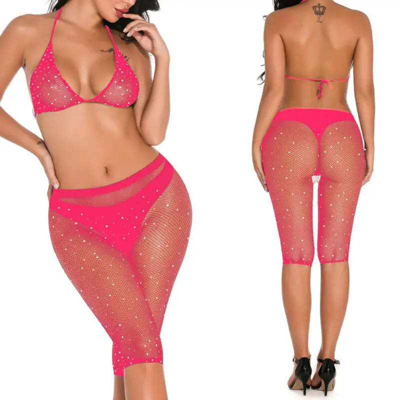 Сексуальные женские Кристальные наборы сетчатые прозрачные колготки бикини