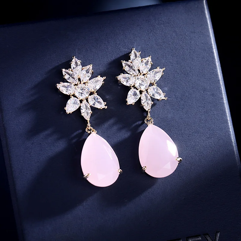 

Luxurious Wedding Party Bridal Earrings Designer Statement Flower And Water Drop Dangle 2021 New Trend Brand Jewelry