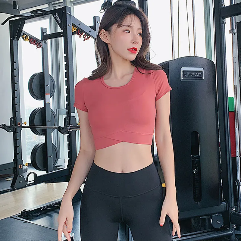 

2021 Sport Shirts Solid Color Women Workout Top High Elastic Gym Yoga Top Running Quick Dry short sleeve T-Shirts