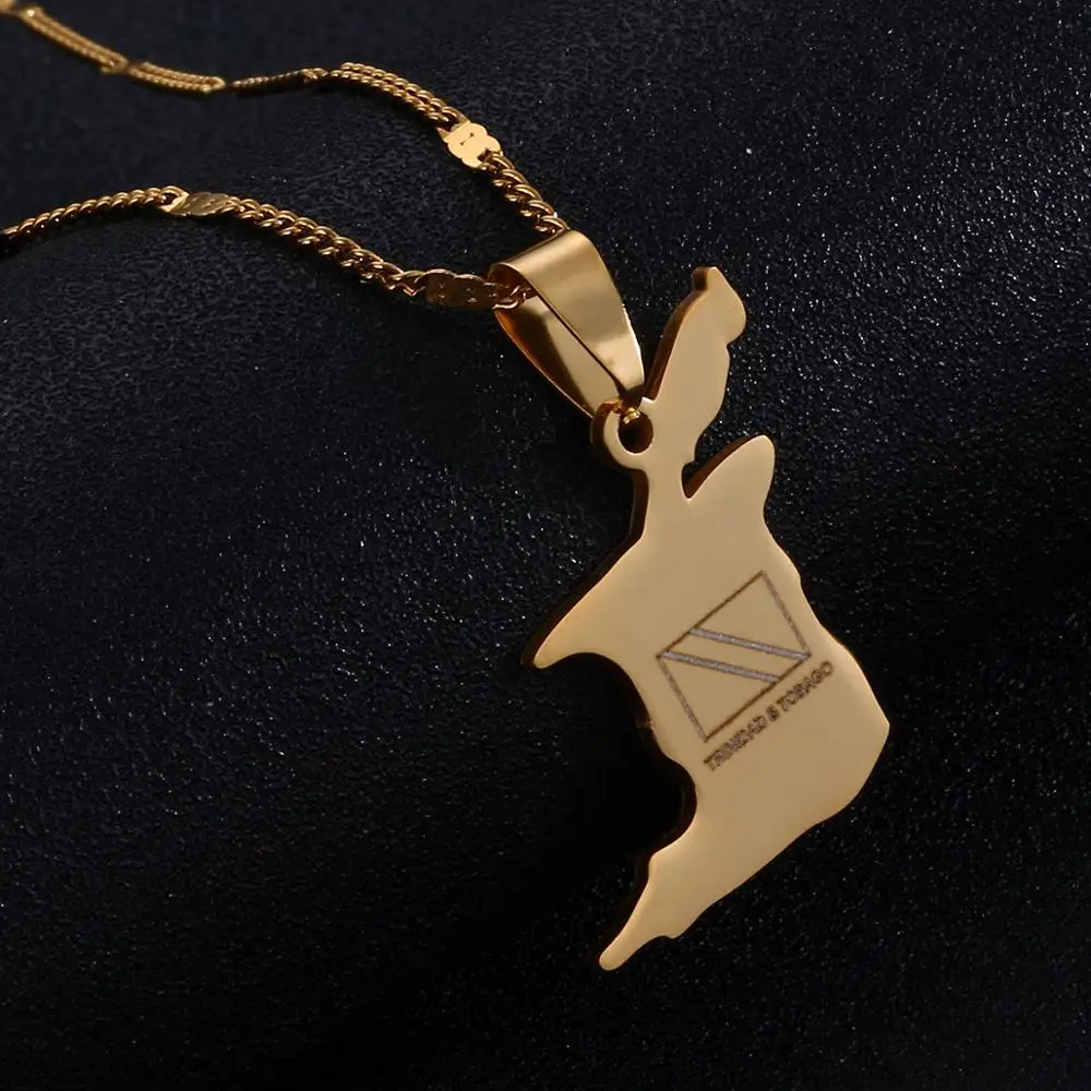 Колье из нержавеющей стали с картой Тринидада и Тобаго|Ожерелья подвеской| |