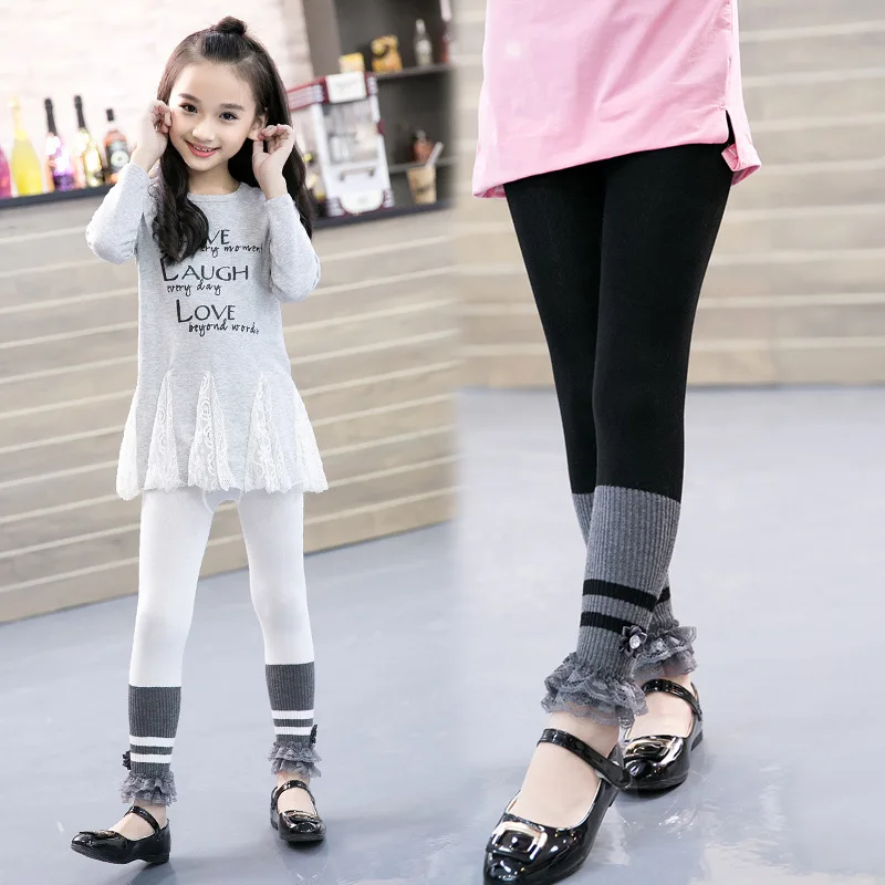 Модные осенние леггинсы для девочек полосатые с эластичным поясом малышей штаны