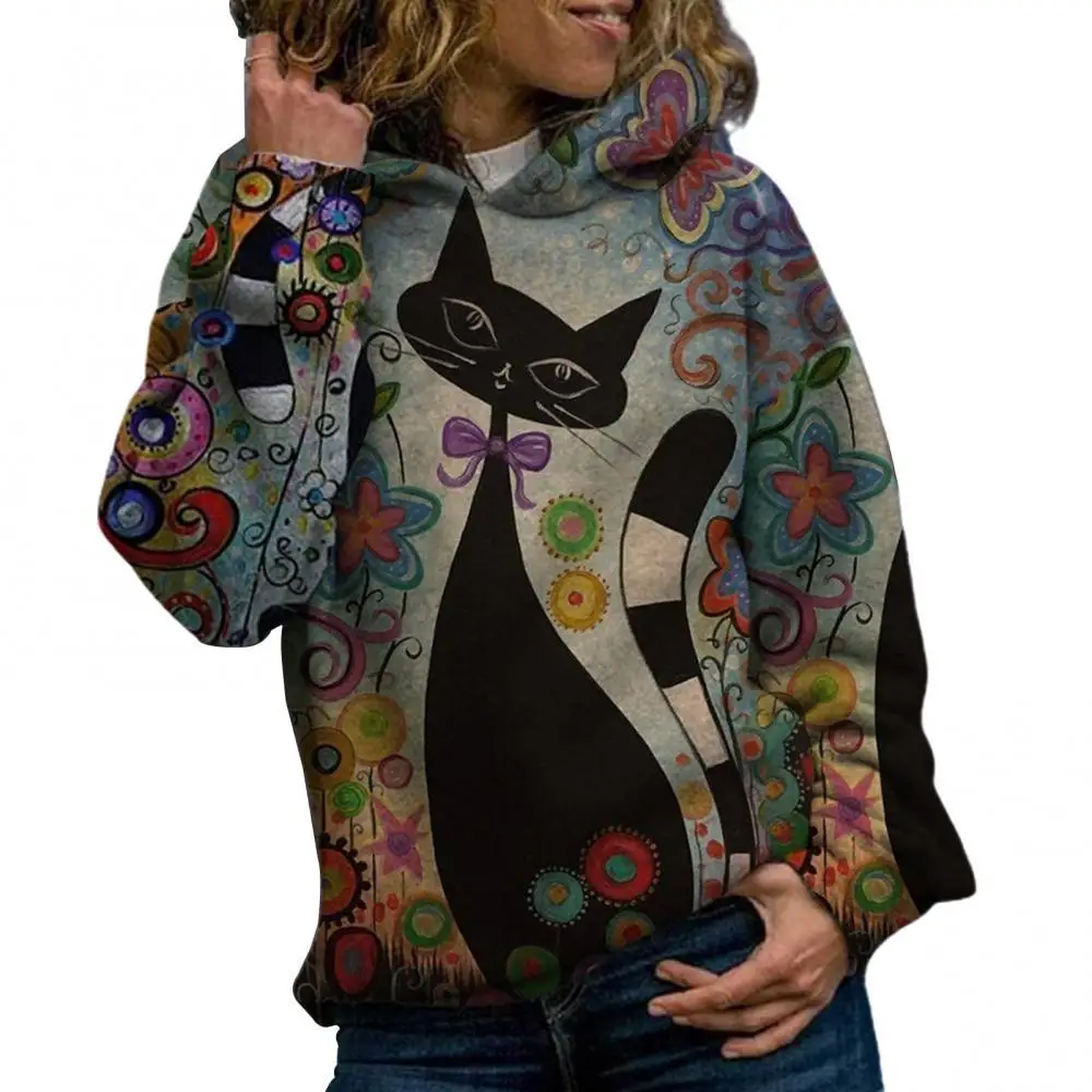 

Women Autumn Winter Digital Cats Print Hoodie Long Sleeve Sweatshirt Pullover
