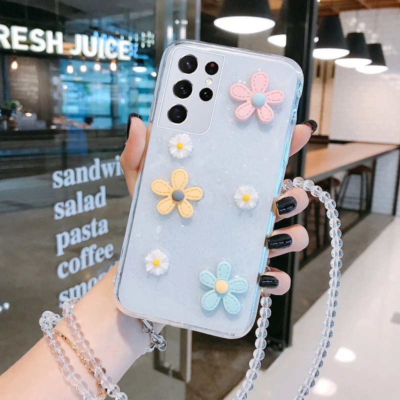 

Luxury Bling Glitter Lanyard Silicone Phone Case For Samsung Galaxy S23 S22 S21 S20 FE Note 20 10 Plus Ultra-thin Back Cover