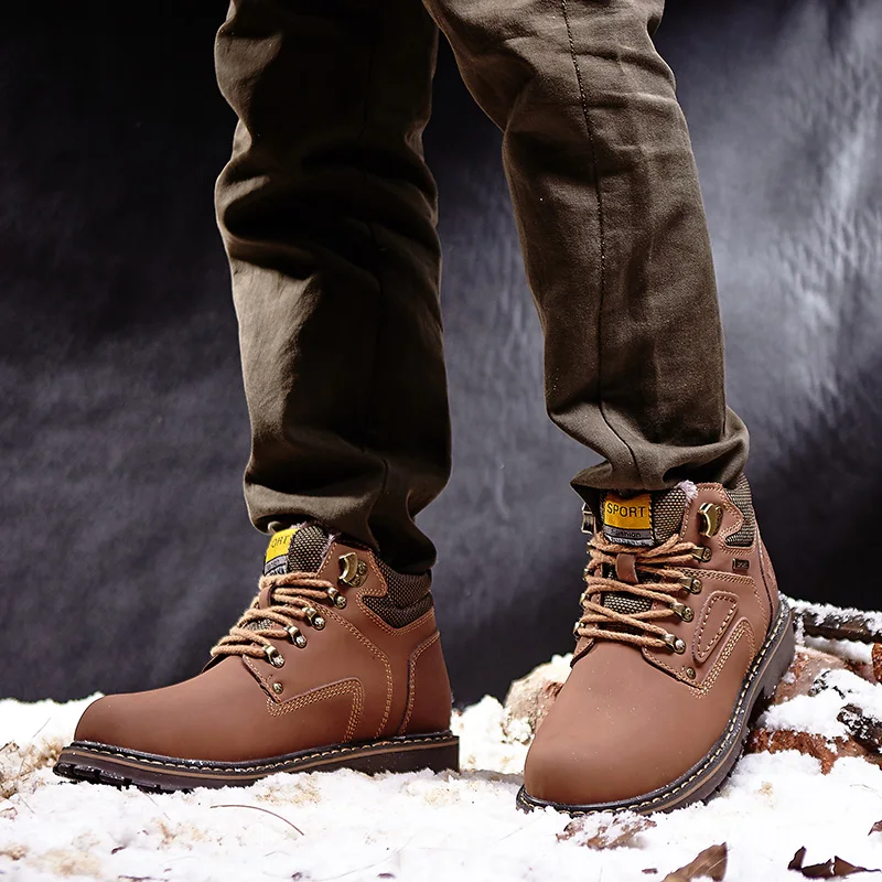 Модные английские кожаные мужские ботинки в стиле ретро очень теплые зимние