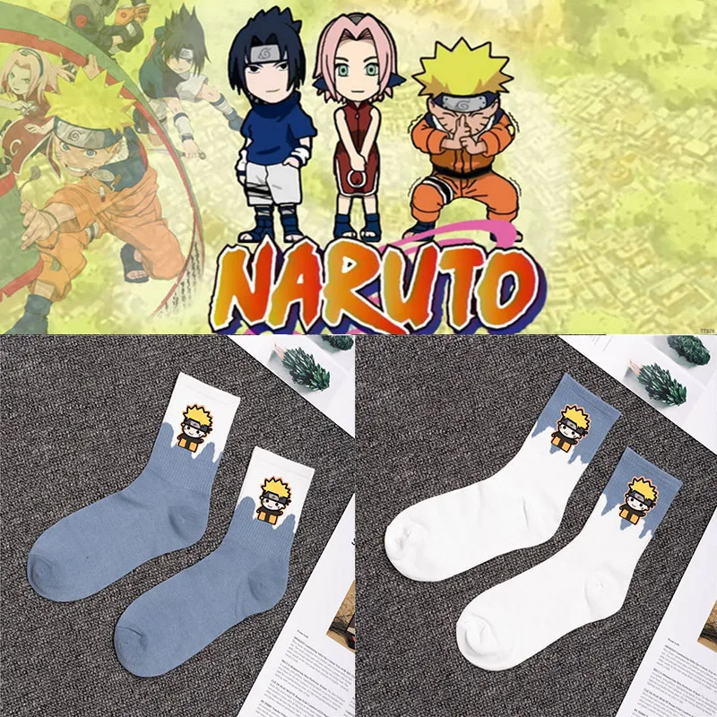 Calcetines de tubo con dibujos de Naruto para ni&ntilde;os y ni&ntilde;as, calcet&iacute;n informal de anime, Sasuke Sakura, cosplay, 1 par-0