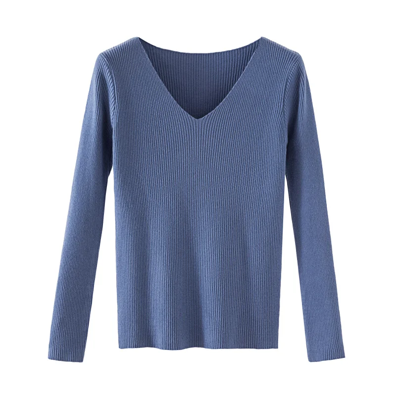 

Spring Sweater Women Pullover Elastic Knitted Jumper Long Sleeve V-neck Autumn Basic Female Top Knitwear Sueter Mujer