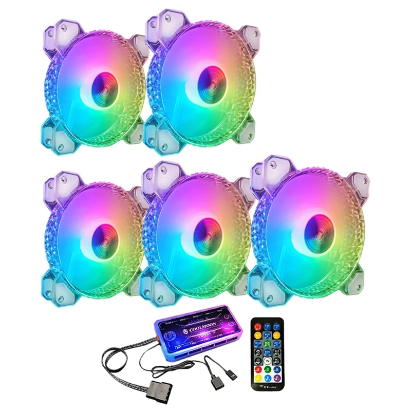 

COOLMOON Crystal Diamond RGB Fan Sets, 12cm Silent Long-Life Rgb Luminous Chassis Cooling Fan Set for PC