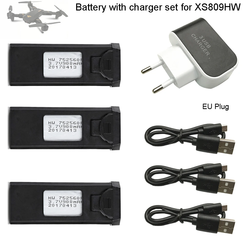 Литий-полимерный аккумулятор 3,7 в 900 мАч 30C с зарядным устройством 3USB для VISUO XS809S XS809HW XS809W XS809, аккумулятор для радиоуправляемой модели 752560P