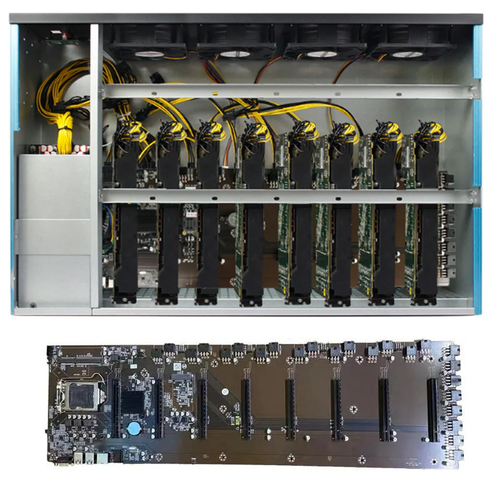 

B75 Mining Machine Motherboard 8 PCIE 16X Graphics Card Slot 8G Memory Mainboard for LGA 1155 CPU ETH ZEC ETC Mining