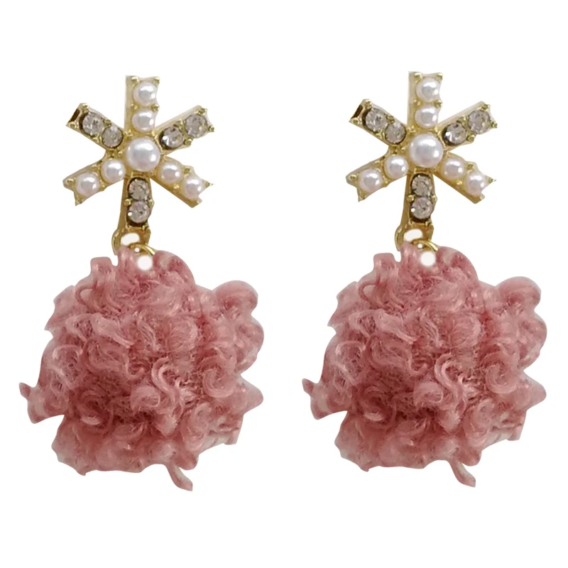 

S925 needle Autumn Winter Drop Earrings Delicate High Quality Crystal Simulated Pearl Warm Dangle Flocking Earrings Party Gifts