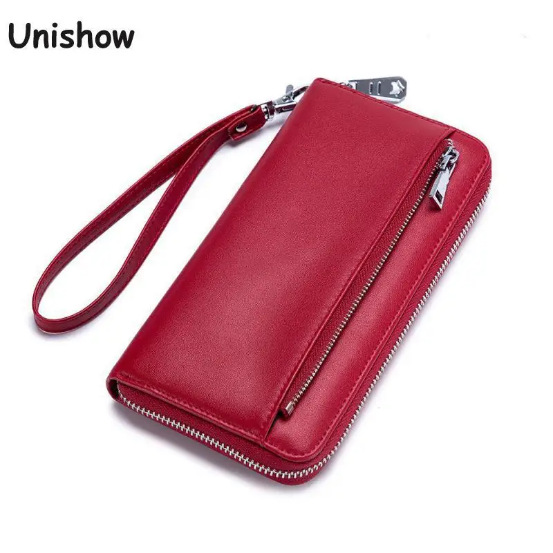 Женский кошелек из спилка с RFID блокировкой и ремешком на запястье длинный