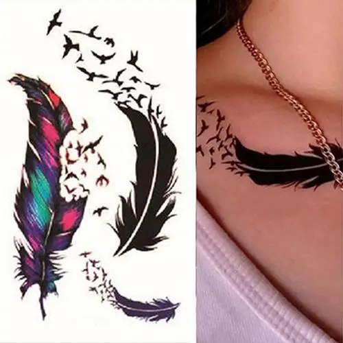 Women's Waterproof Bird Wind Goosey Feather Body Arm Art Temporary Tattoo Sticker Drawing Fake Water Transfer | Красота и