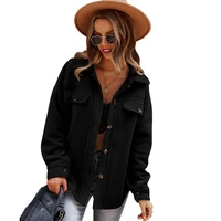 womens clothing soft coat autumn winter solid jacket long sleeve lapel collar fleece coat casual loose buttoned ladies jacket