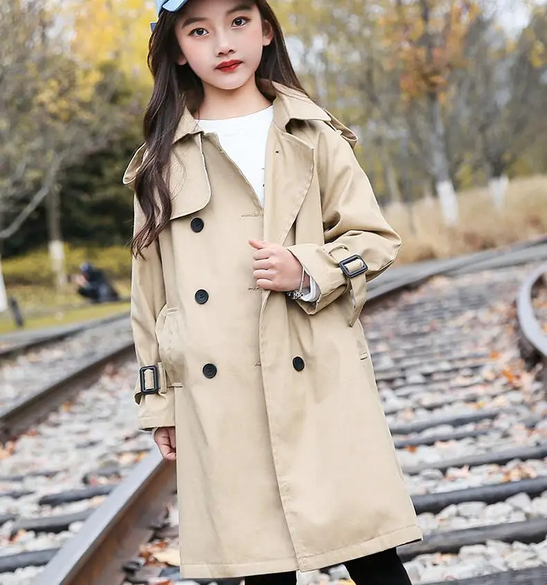 Длинная Верхняя одежда для девочек весенний детский ветрозащитный двубортный