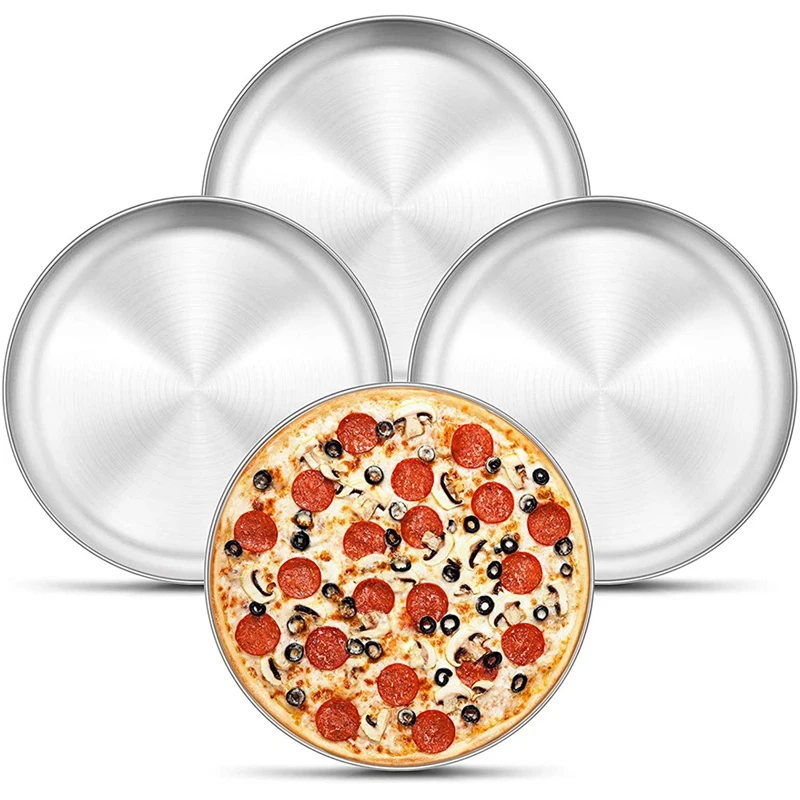 

LBER 4 Pack 12 Inch Pizza Tray,Stainless Steel Pizza Oven Baking Tray,Round Pizza Baking Sheet,for Baking Roasting Serving
