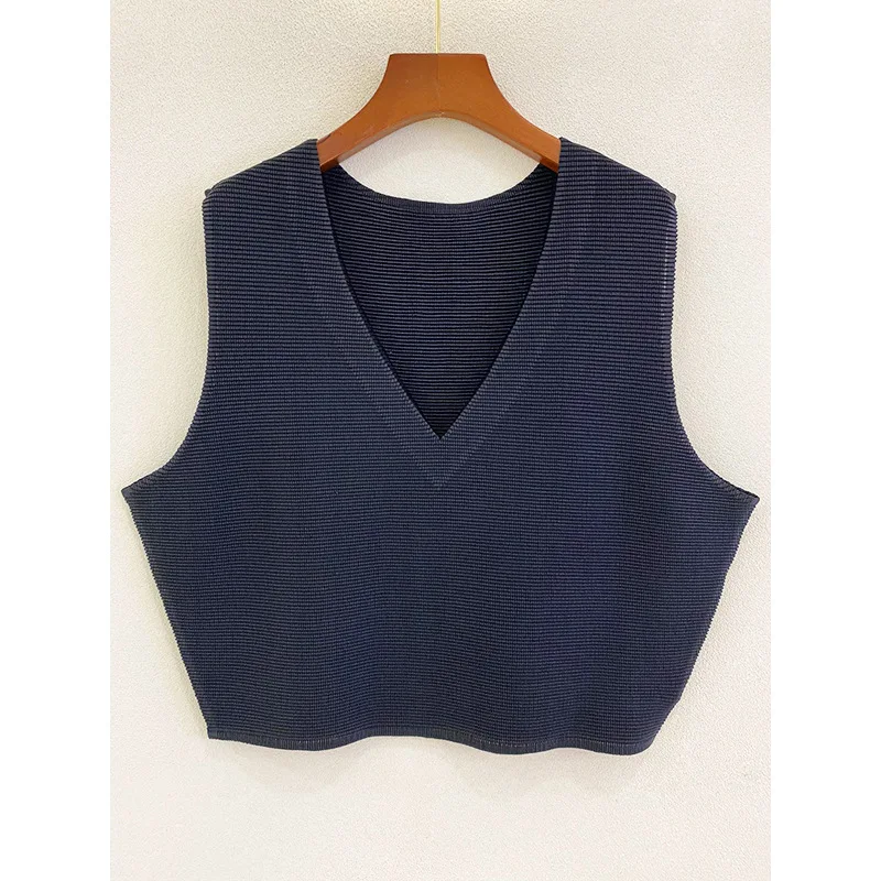 

TVVOVVIN Women's Sleeveless V-neck Loose Pleated T-shirt 2021 Summer New Women's Solid Color All-match Tops ZZTB