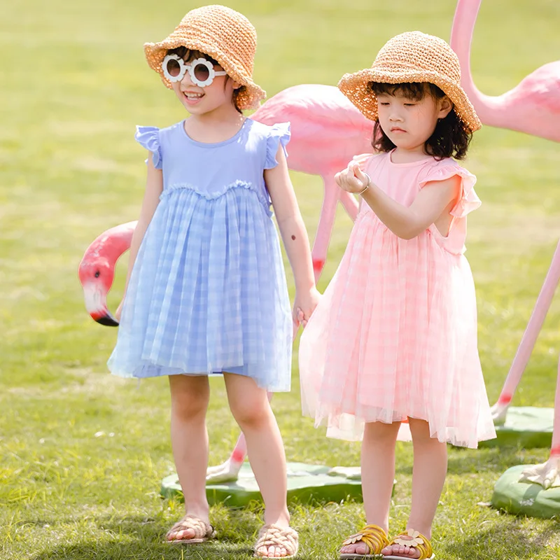 2020 Summer Dresses Toddler Kids Girls Ruffle Sleeveless Patchwork Dress For Elegant Princess Baby Pink Blue Clothes | Детская одежда и