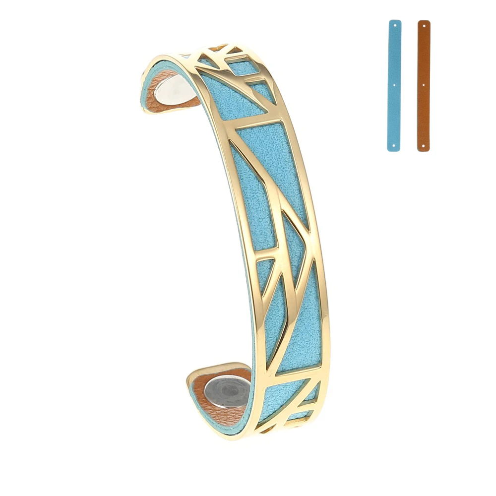 brown and blue Кремо манжеты браслеты для женщин Жоржет нержавеющая сталь сменные Cuir полые Кожаный Браслет Bijoux Femme золотой цвет - Окраска металла: brown and blue