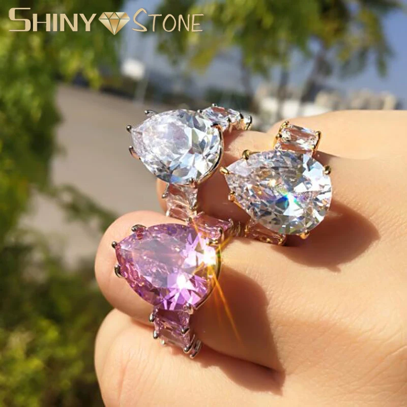 Роскошные Большие капли воды CZ Циркон Кольца для женщин Свадебные обручальные