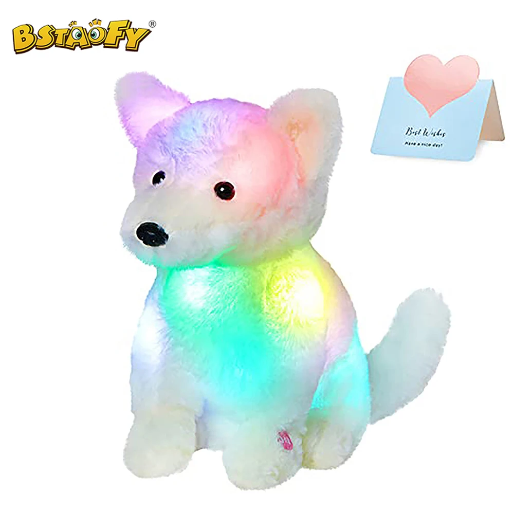 Bstaofy Light up Wolf Stuffed Animal LED Plush Toys Soft Wildlife Glow in The Dark for Kids Gift for Toddler on Birthday Holiday