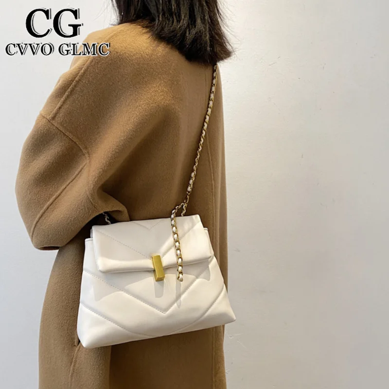 

Cvvo Glmc Ladies Chain Bag Fashion Shoulder Bag Luxury Designer Female Bag Envelope Bag Dinner Bag Pure Color PU Messenger Bag