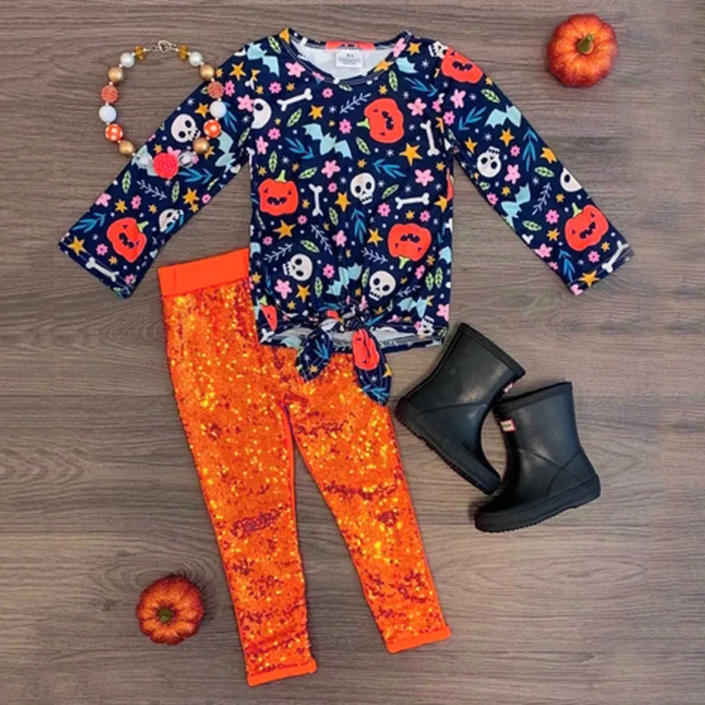 Комплект детской одежды для маленьких девочек на Хэллоуин топы с рисунком тыквы