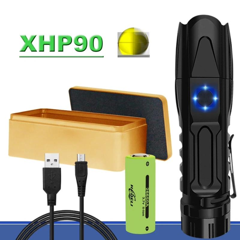 Xhp90 самый мощный светодиодный фонарик usb xhp50 перезаряжаемые тактические фонарики