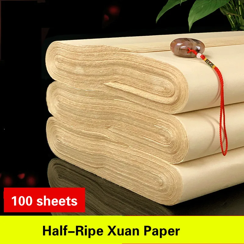 100 Sheets Chinese Calligraphy Papers Handmade Half-Ripe Xuan Paper Vintage Style Carta Di Riso Writing Painting Rice Papers