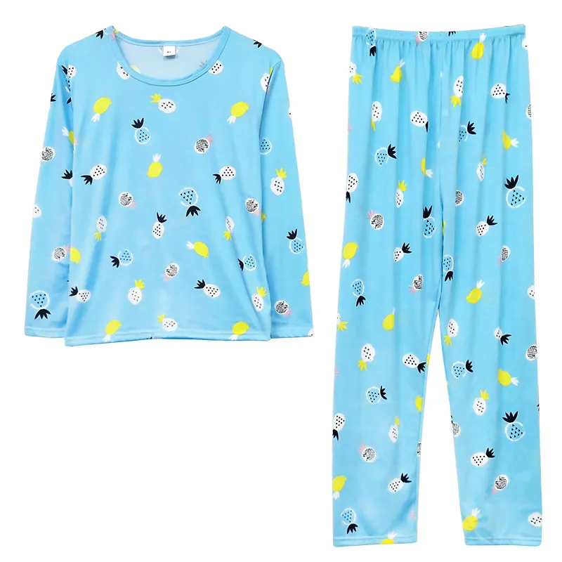 

Autumn Women Long Sleeve Pajamas Set Large Size 2 Piece Pyjamas Suit Winter Cartoon Print Sleep Wear O Neck Winter Home Suit