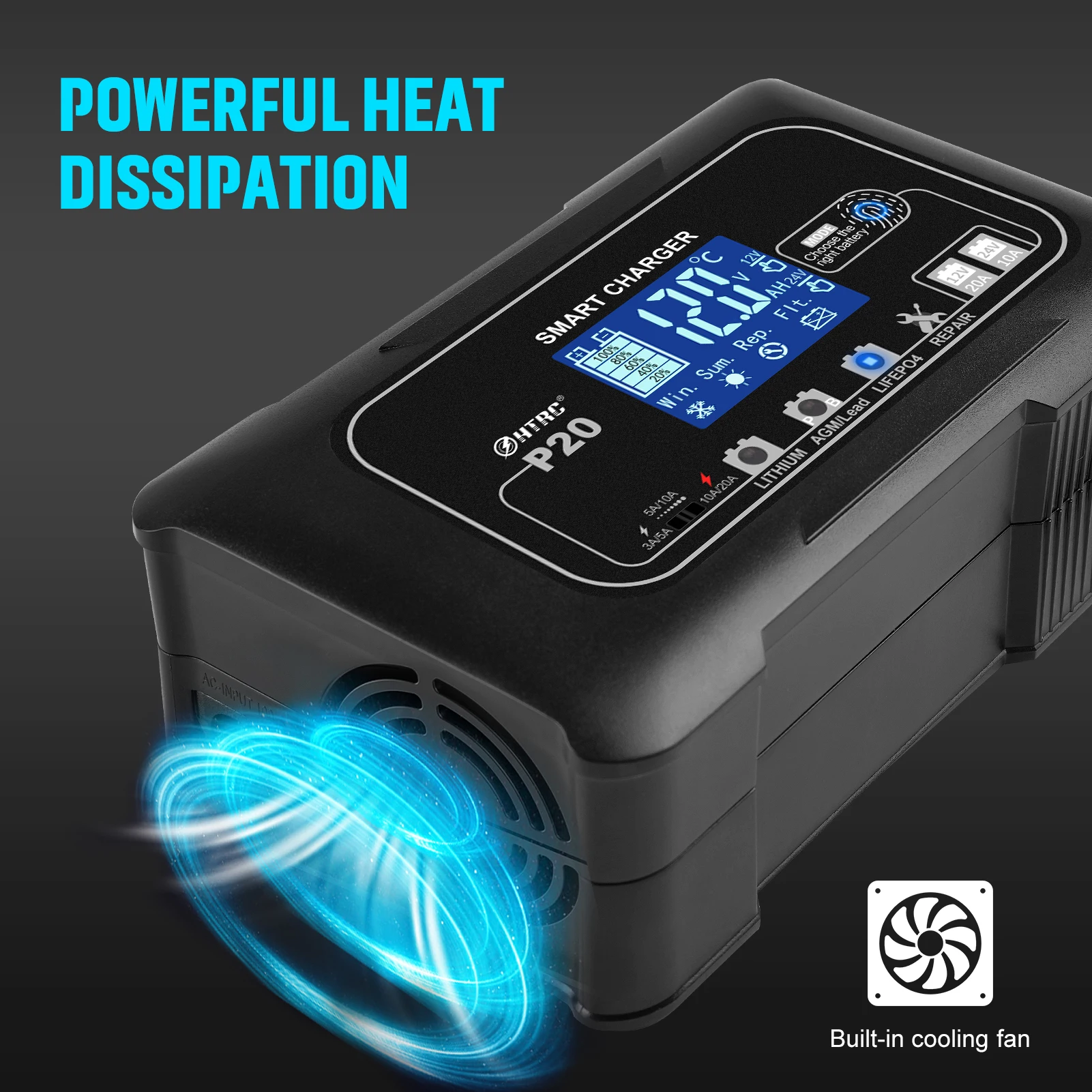 new htrc 20a automatic motorcycle charger for lithium lead acid lifepo4 battery 12v20a 24v10a 7 stage car battery charger free global shipping