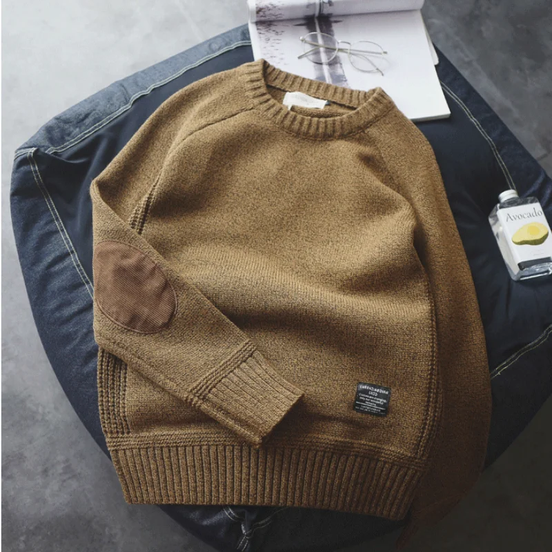 

2020 new thick woolen sweater men's pullovers autumn winter retro patch design pullovers pull knitting sweater