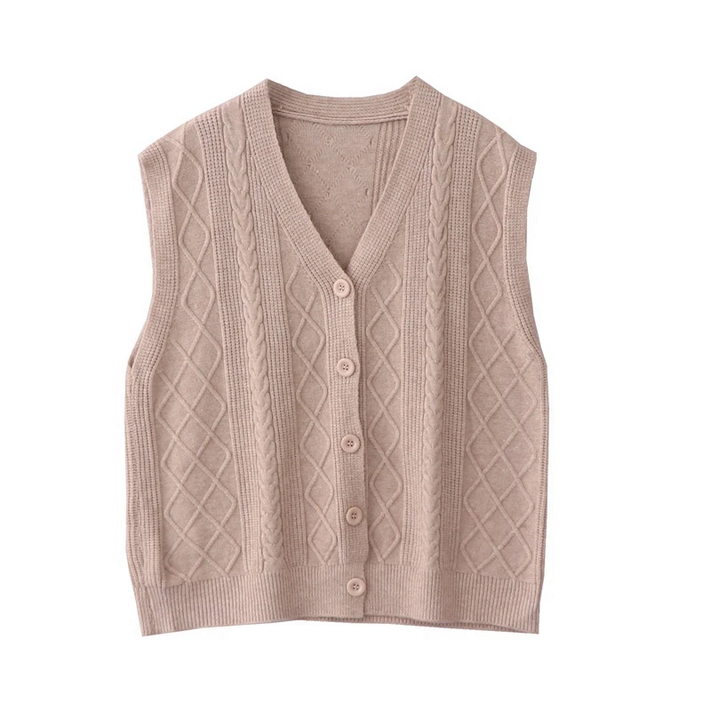 Осень 2019 новый корейский Sen Ретро витой вязаный жилет женский однобортный