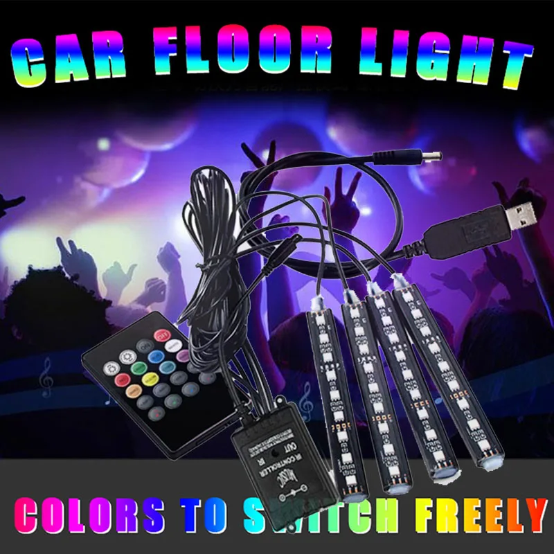 Декоративные светодиодные ленты RGB для салона автомобиля с USB беспроводной