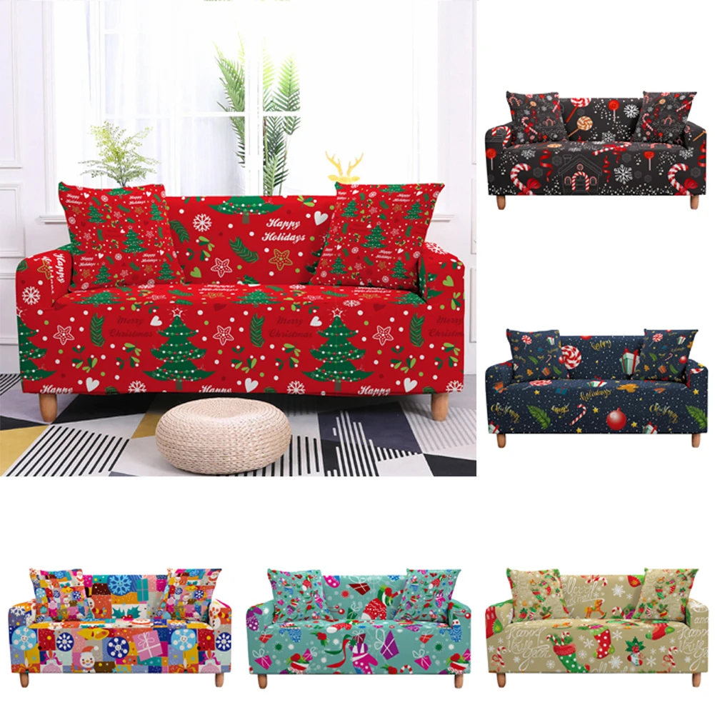 

r Elastic Couch Cover Case for Corner Sectional Sofa funda L Shape Sofa Santa Claus Printed Christmas Stretch Sofa Cove