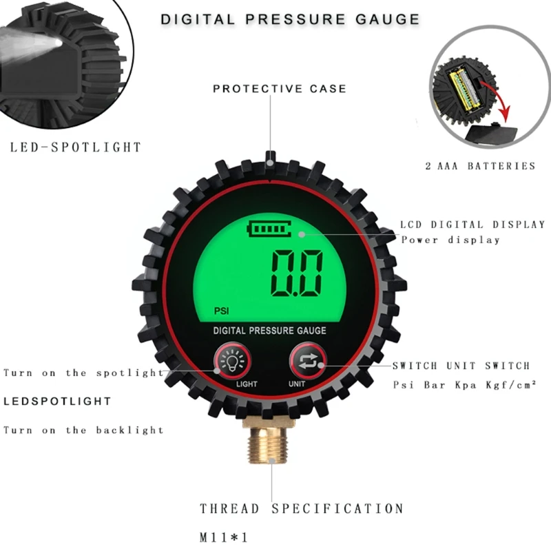 

517A Digital Tyre Pressure Gauge Multiple Units Psi/Kpa/Bar/kgf cm² Rang to 255psi