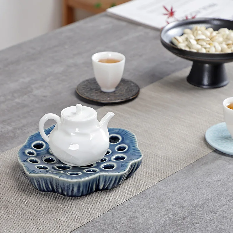 

Lotus Ceramic Retro Pot Tray Bamboo Tea Tray Base Small Water Storage Tea Table Teapot Holder Tea Pot Base Water Drop Container