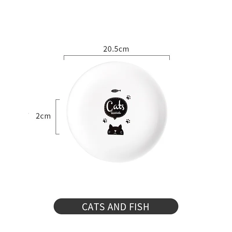 20 см мультяшная круглая керамическая тарелка Милая Черная кошка глазурованная